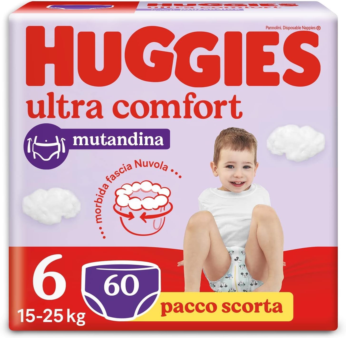 Huggies Ultra Comfort, Pannolini Taglia 6 (15-25 Kg), Mutandina traspirante, Pacco Scorta, 60 Pz